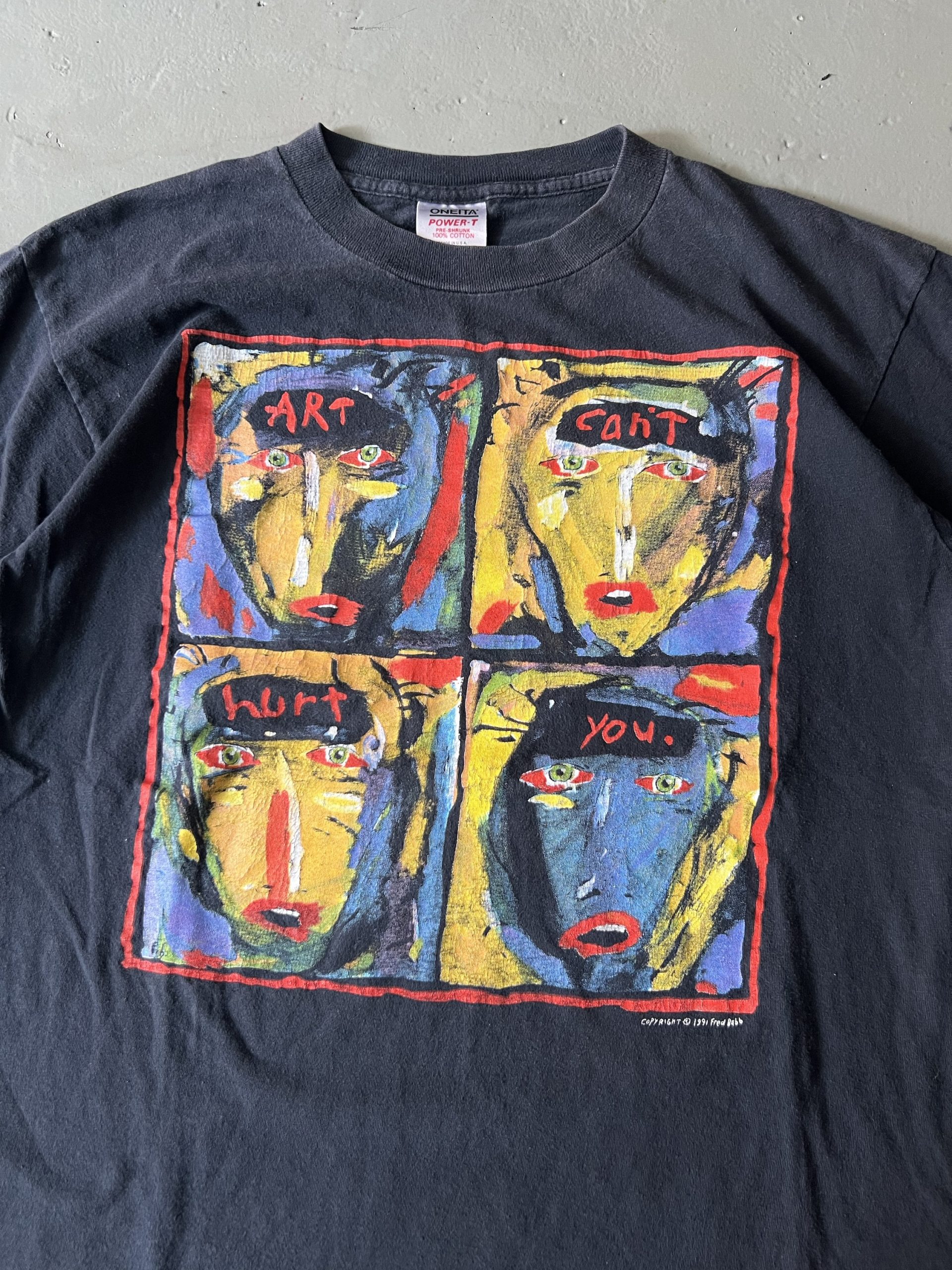 Vintage 1991 Fred Bobb ‘Art Can’t Hurt You’ Art Tee - Image 3