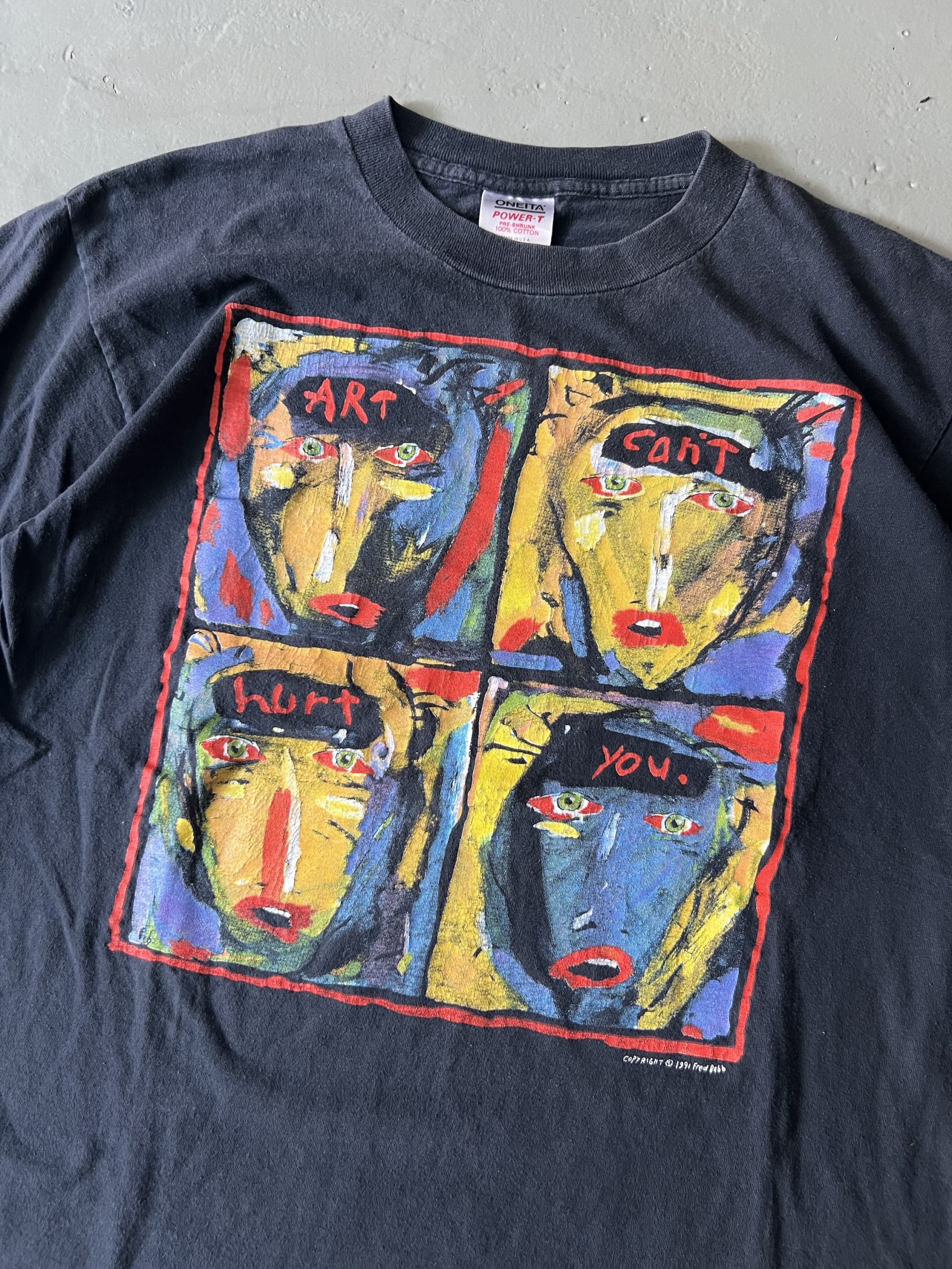 Vintage 1991 Fred Bobb ‘Art Can’t Hurt You’ Art Tee - Image 2