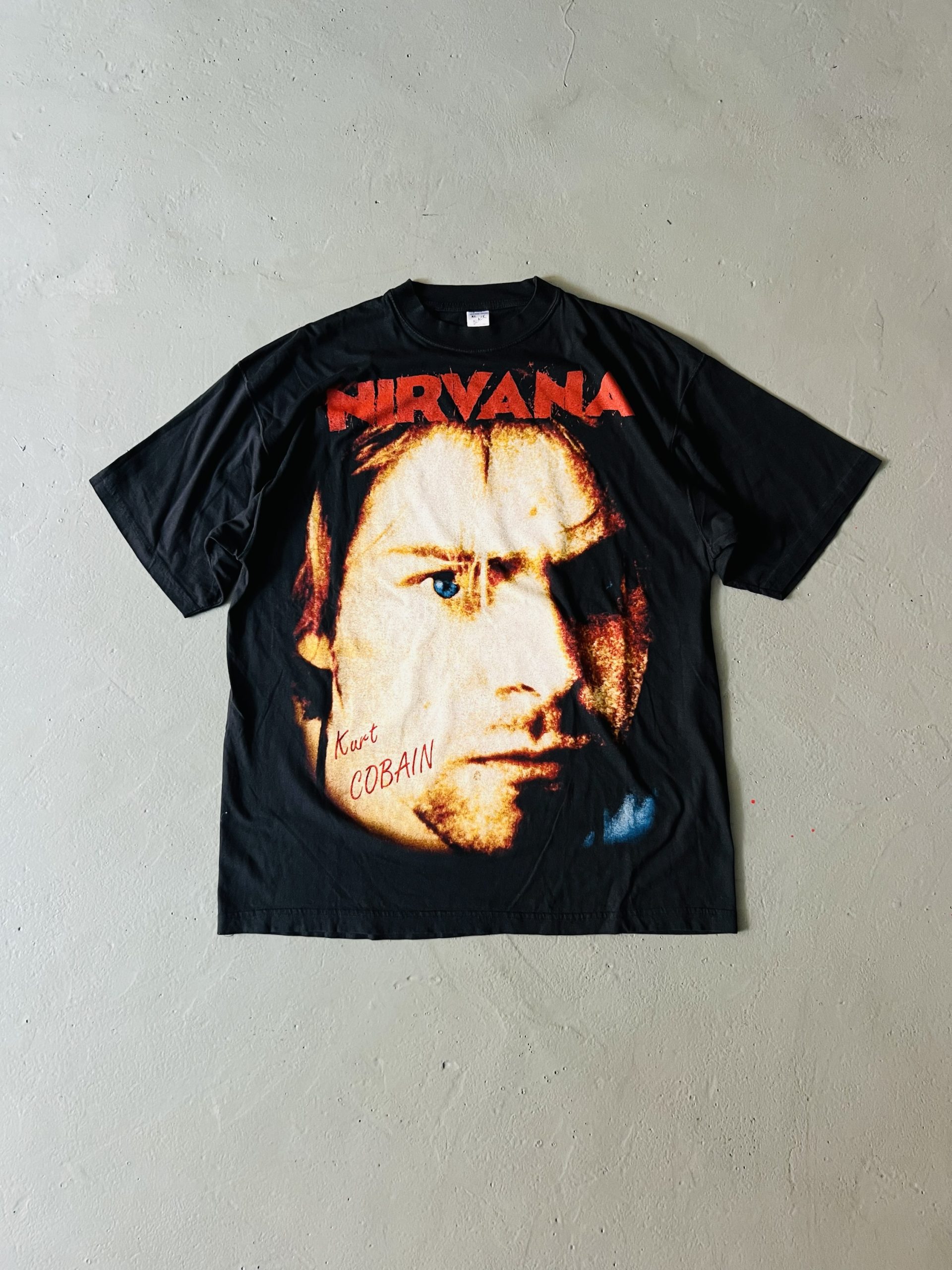 Vintage 90s Nirvana Kurt Cobain Big Face Portrait European Bootleg Tee