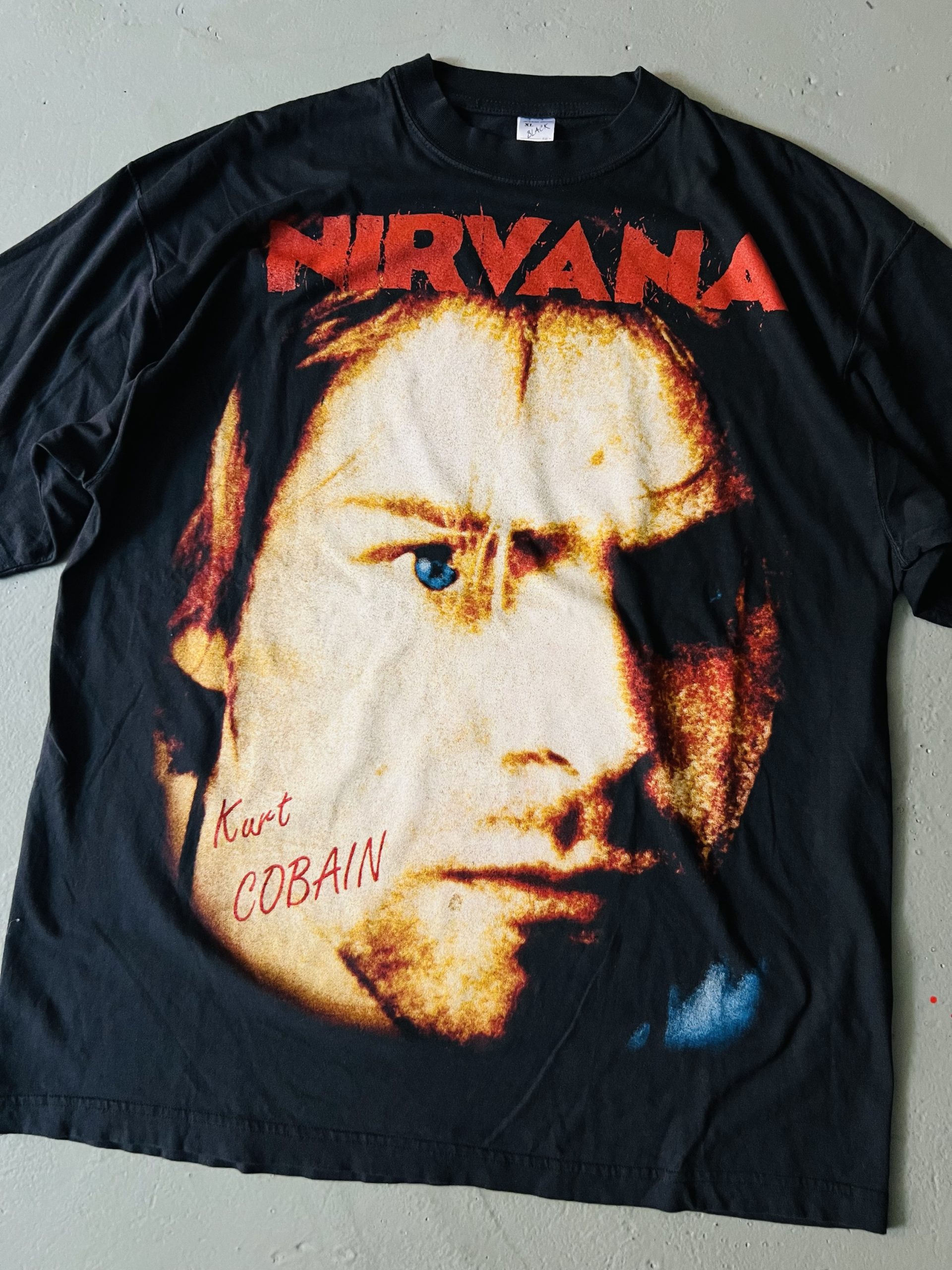 Vintage 90s Nirvana Kurt Cobain Big Face Portrait European Bootleg Tee - Image 2