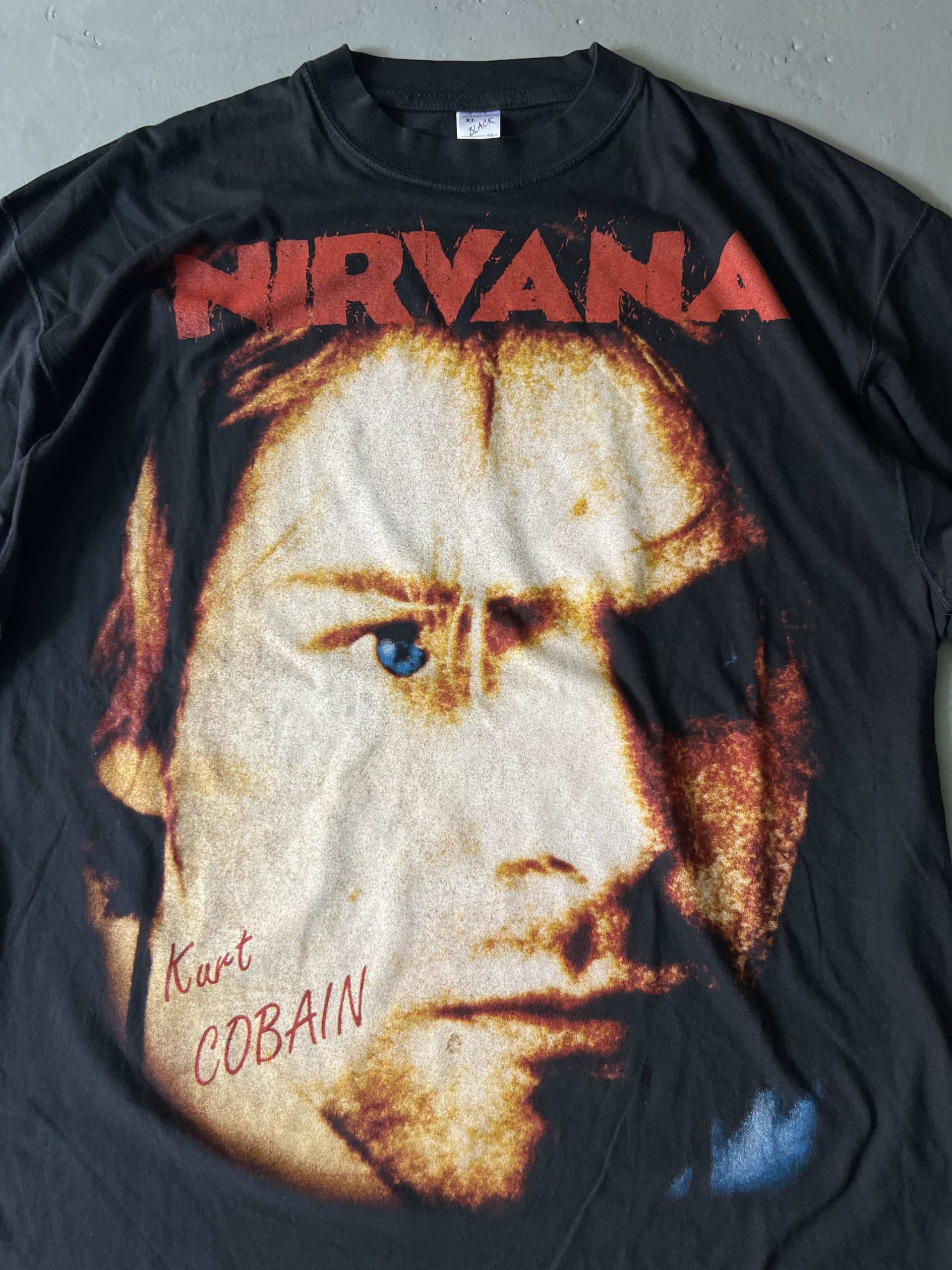 Vintage 90s Nirvana Kurt Cobain Big Face Portrait European Bootleg Tee - Image 3