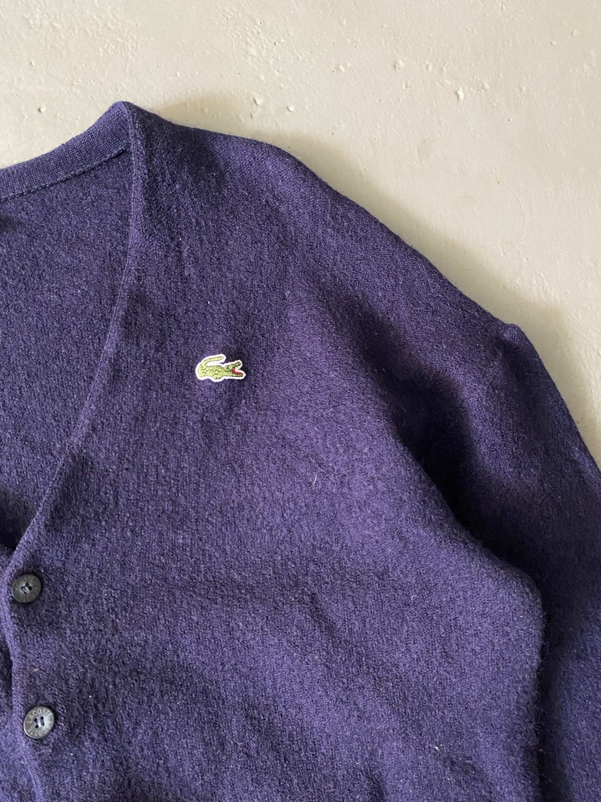 Vintage 1980’s Lacoste Navy Blue Wool Cardigan - Image 2