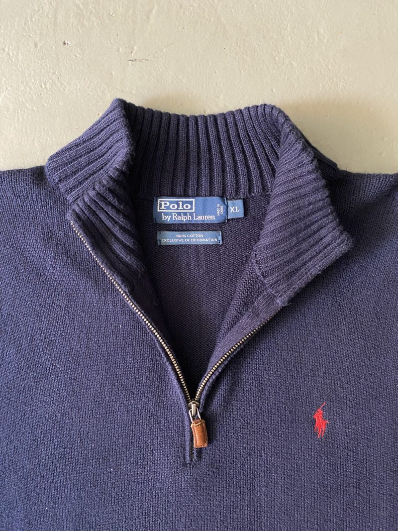 Vintage Ralph Lauren Navy Blue Quarter Zip Knitted Pullover - Image 2