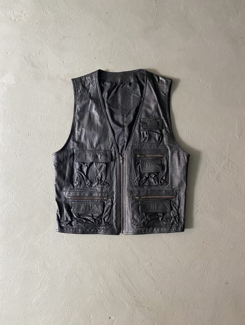 Vintage Po Pik Black Leather Tactical Vest